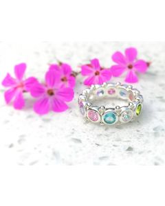 Multicoloured Sterling Silver Rainbow Themed Eternity Ring