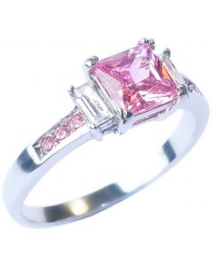 Elegant 1.40ct Light Rose Princess Cut Stainless Steel Ring.